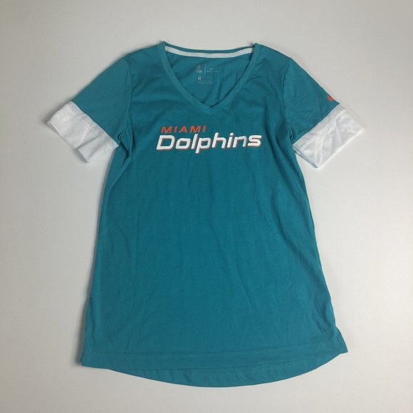 Women's Medium NIKE Miami Dolphins Dri-Fit NFL  Apparel V-neck Teal T-Shirt‎ C60 - Picture 1 of 6